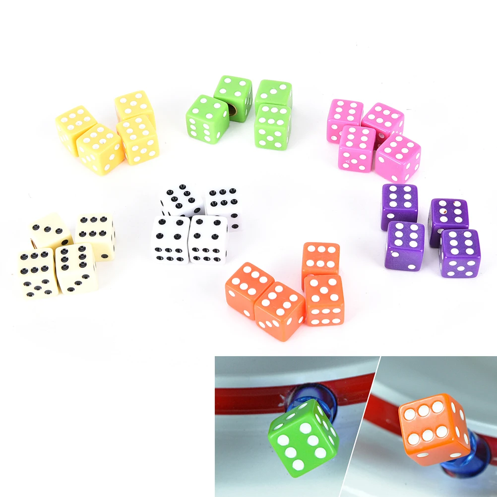 7 Color 4Pcs Universal Dice Valve Caps Tire Air Valve Stem Caps Car Trunk Bike Bicycle Wheel