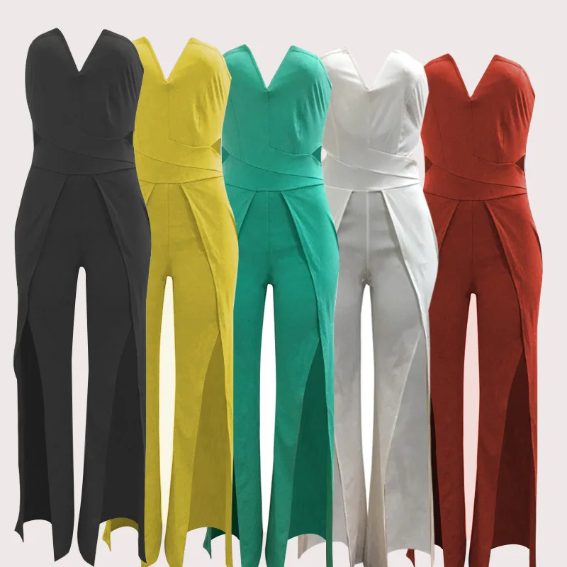 Women Strapless Off Shoulder Jumpsuit Split Long Pants Female Office OL Jumpsuit Sexy Elegant Sexy Party Romper for Female Black Women Strapless Off Shoulder Jumpsuit Split Long Pants Female Office OL Jumpsuit Sexy Elegant Sexy Party Romper for Female Black