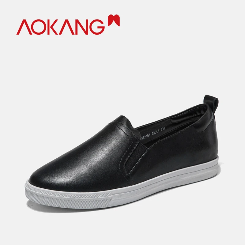 

AOKANG shoes woman flats slip on loafers spring autumn Tenis Feminin women low cut shoes genuine leather women casual shoes