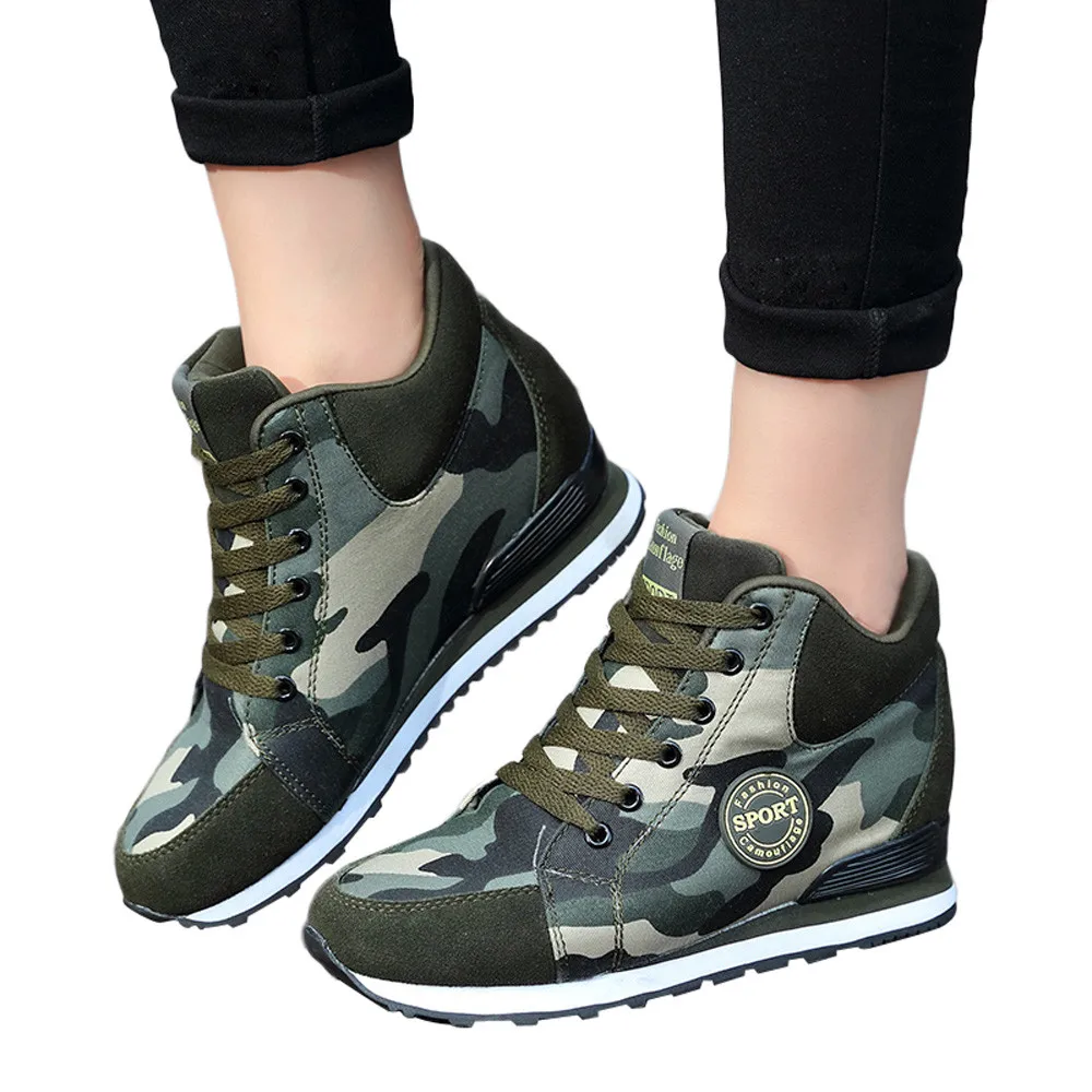 YOUYEDIAN Women Canvas Casual Camouflage Shoes Thick Soled Lace Up