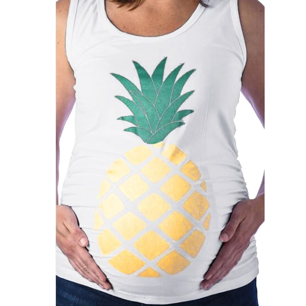 

2019 Pregnancy clothes Women Sexy Print Sleeveless Vest Maternity casual pineapple Blouse Summer Fashion Pregnancy T-Shirt