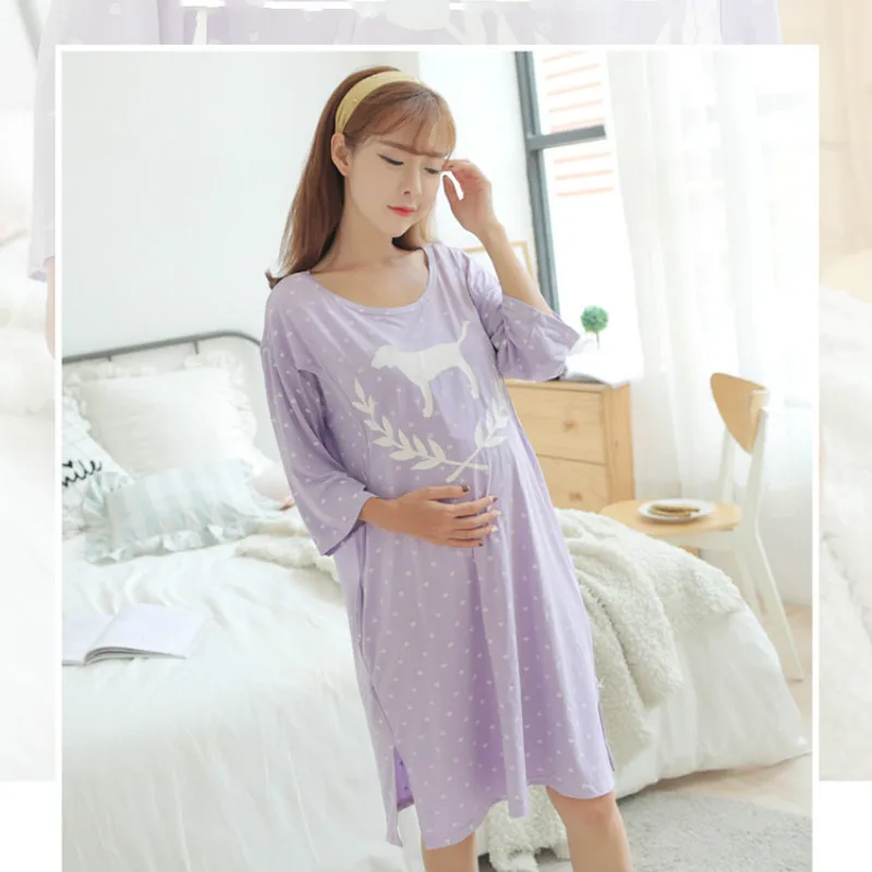 Летние пижамы для беременных в горошек, повседневное Ночное платье для беременных, тонкое платье для кормления грудью, ночная рубашка для кормления
