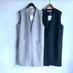 Ранняя весна 2018 г. куртка без рукавов для Для женщин Вязаные Жилеты для женщин Черный Серый Твердые Новые корейские модные простые тонкие