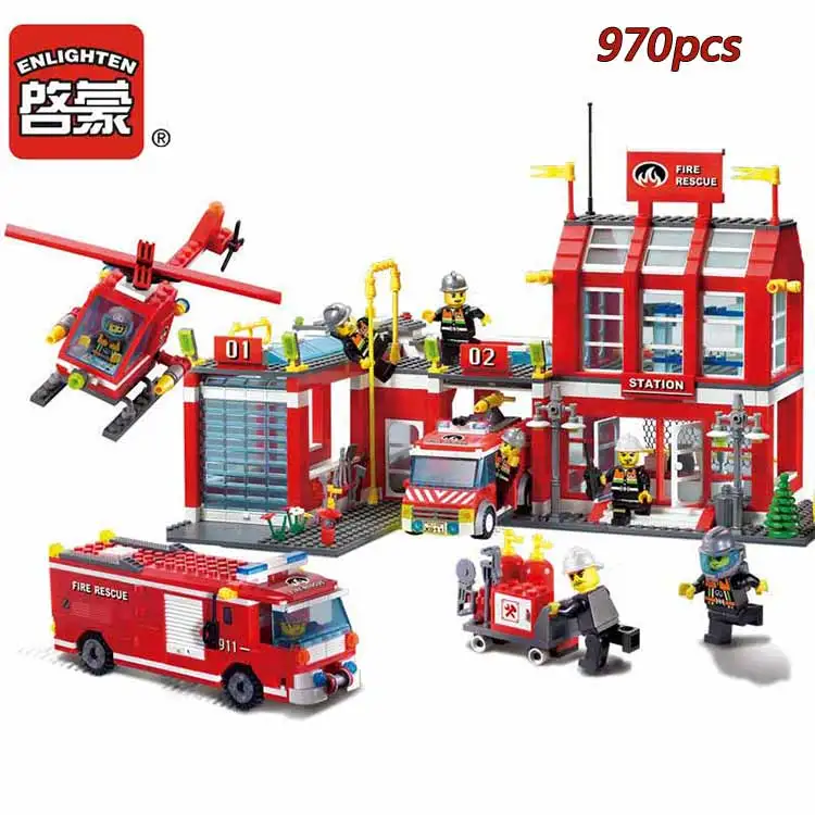 

ENLIGHTEN 970PCS Legoth City Fire Station Model Building Blocks Baby Toys For Children Compatible Famous Brand Brick brinquedos