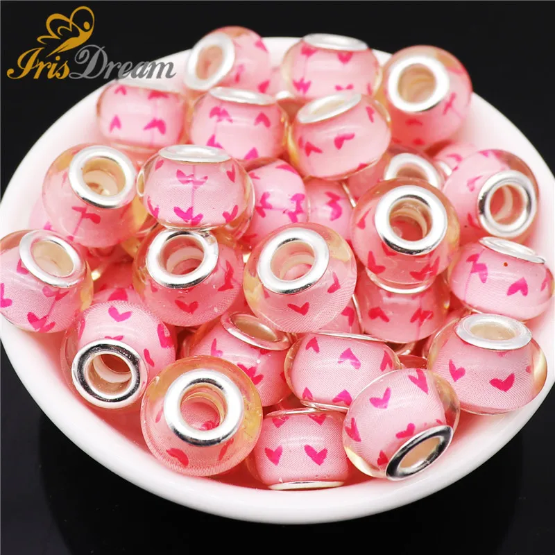 

20Pcs Heart Rondelle Large Hole Spacer European Beads fit Pandora Bracelet Chain Necklace for Boho Jewelry Making Accessories