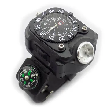 

3in1 Super Bright Led Watch Flashlight Torch lights Compass Outdoor Sports Mens Fashion Waterproof Rechargeable Wrist Watch Lamp