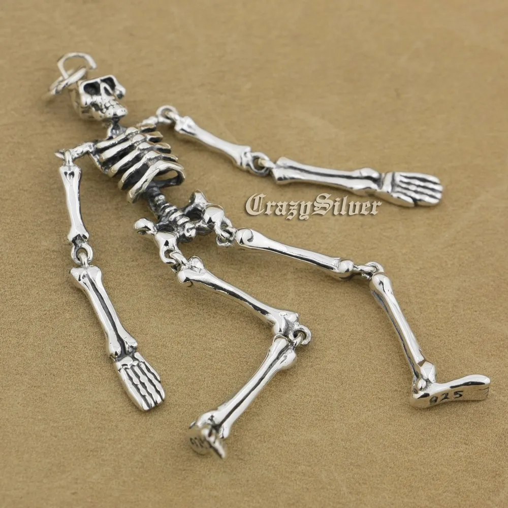 Whole Body Skeleton 925 Sterling Silver Mens Biker Rocker Pendant 9V018C JP