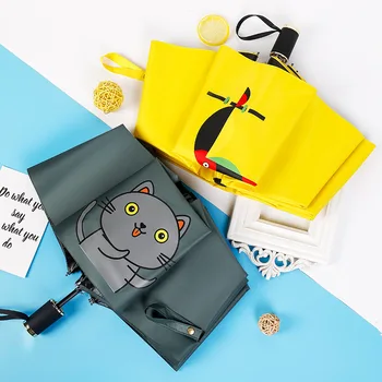 

Popular three Folding Cartoon Umbrella Rain Women Anti-UV sunny rainy parasol Travel Umbrella For Men Children's Diver