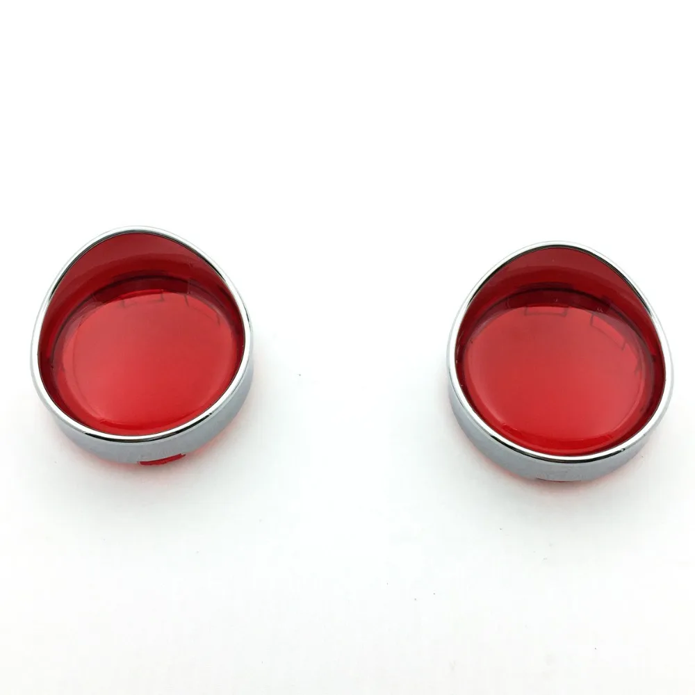 Red Turn Signal Lens Chrome Trim Ring Visor X2 Bulbs Harley Parts Lamp 