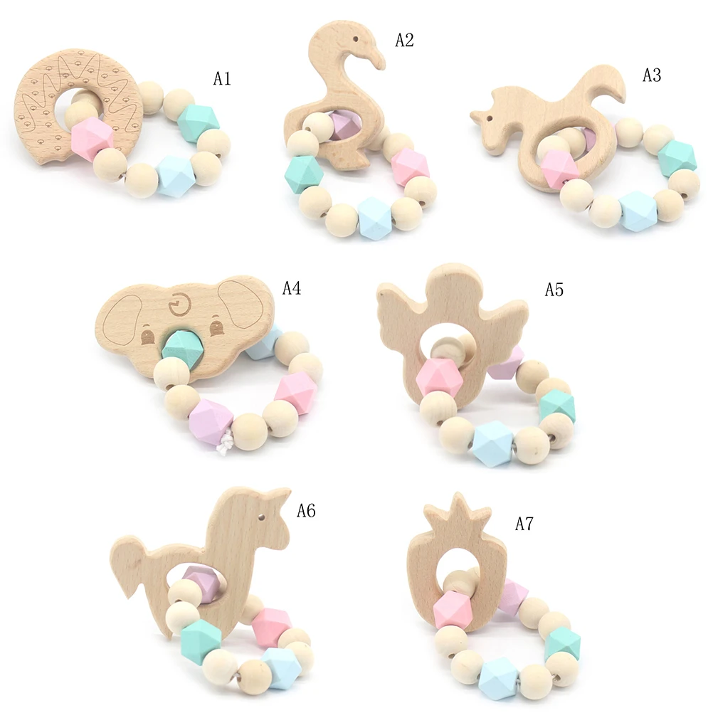 

Baby Nursing Bracelets Wooden Teether Crochet Chew Beads Teething Wood Rattles Teether Chew Toys Wood Teething Rings