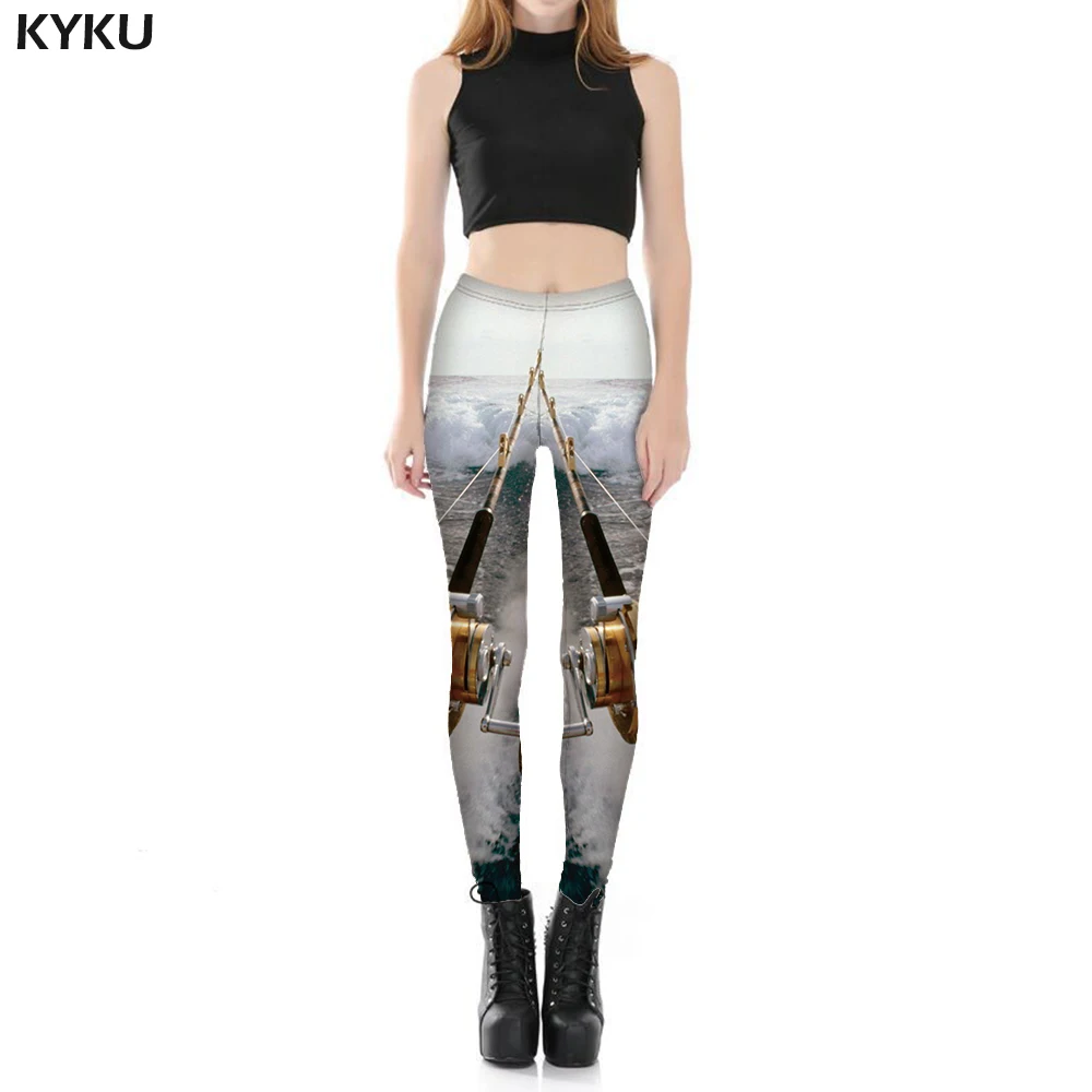 

KYKU Brand Fish Leggings Women Metal Sexy Fishinger Printed pants Tropical Elastic Ocean Spandex Womens Leggings Pants Casual