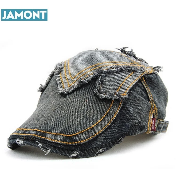 Ковбойская Кепка JAMONT унисекс винтажная Джинсовая шапки береты с вышивкой для