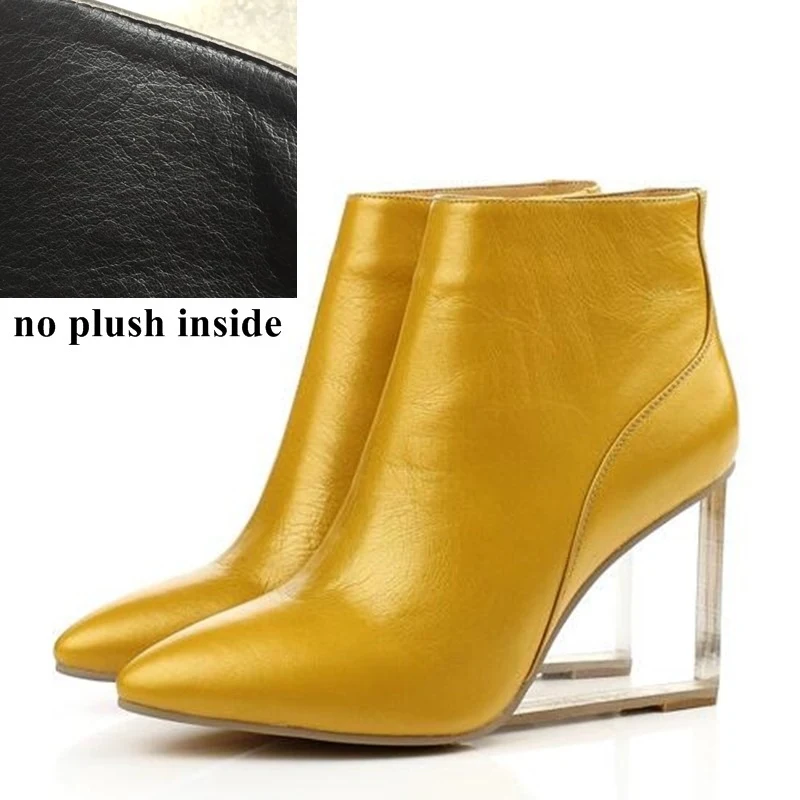 no plush inside ALLBITEFO/size33-41; брендовые Модные женские ботинки из натуральной кожи; Ботильоны на танкетке со стразами; женские вечерние туфли; женская обувь на высоком каблуке - Цвет: no plush inside
