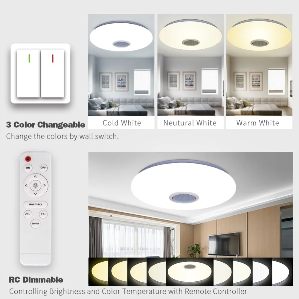 Современный RGB потолочный светильник светодиодный светильник Панель круглый зал поверхностное крепление приложение флеш дистанционное управление гостиная спальня светильник