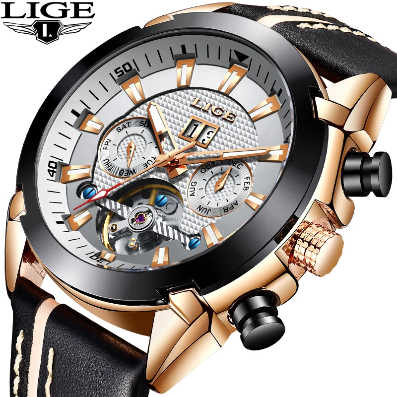 

2019LIGE Novo Homens Men watches Top Luxury brand Tourbillon Automatic mechanical watches fashion sport Relogio Masculino
