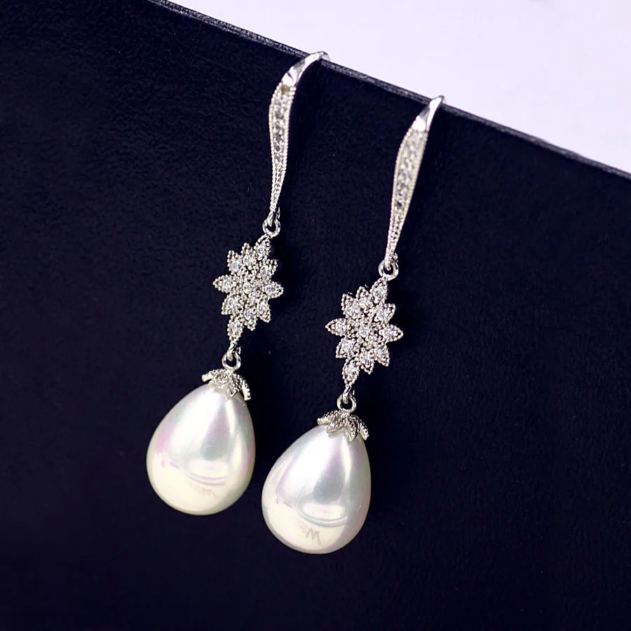 Buy Fashion Pearl Long Drop Earrings Elegant Flower
