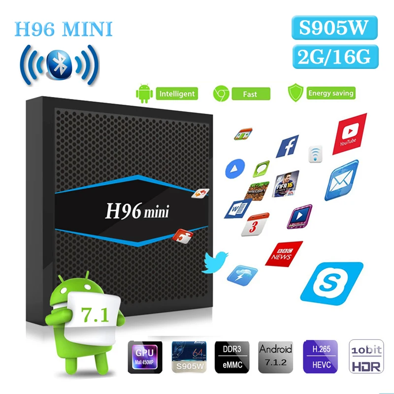 

New smart tv android 7.1 box H96 mini 2GB RAM 16GB ROM Set Top Box Amlogic S905W Quad Core 2.4G/5G Wifi Set-top box support iptv