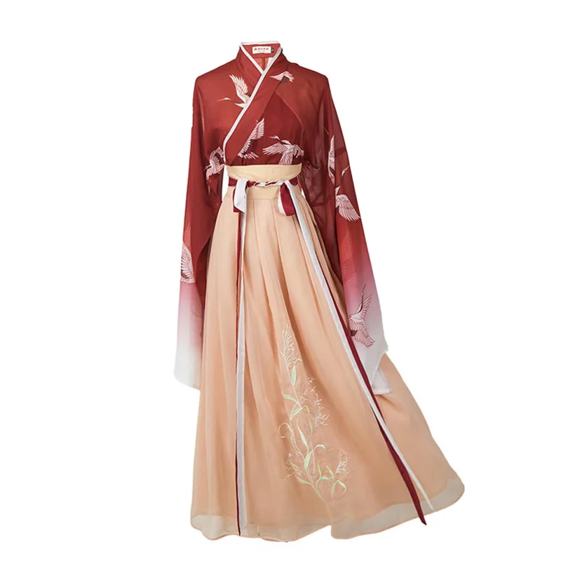 Женский костюм Hanfu, китайский стиль, Студенческая Китайская древняя и традиционная одежда, женское Красное элегантное платье для народных танцев DQL731