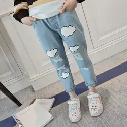 Штаны для девочек, весна-осень 2019, новые модные рваные джинсы для девочек, корейские свободные повседневные штаны