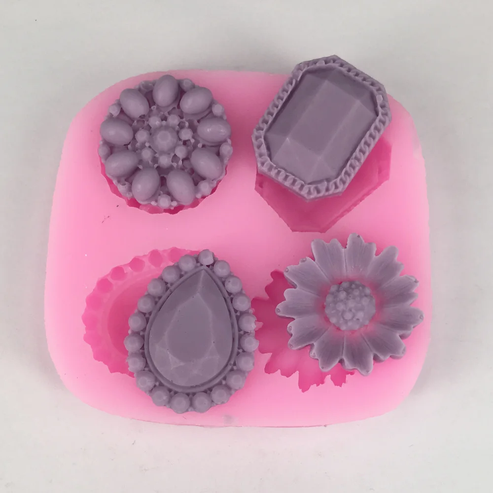 BK1025 New Arrival Diamond Flowers Shape Fondant Cake Silicone Mold