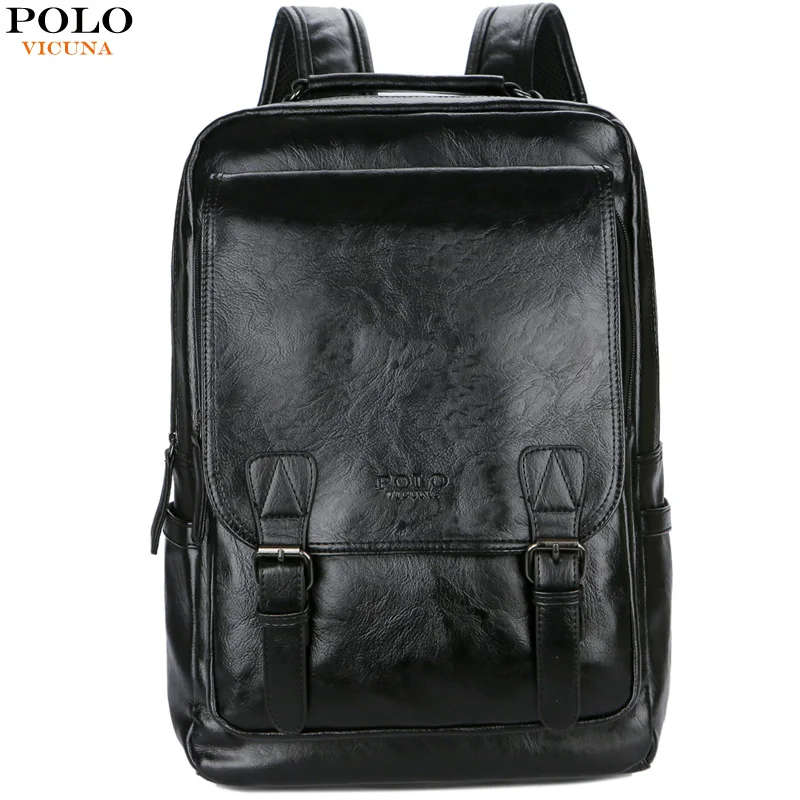 VIKUNJA POLO Marke Stilvolle Hohe Qualität Mann Leder Rucksack Reise Mann Tasche Schwarz Schule Rucksack Tasche Business Laptop Rucksack Kaufen