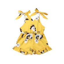 Хлопковый комбинезон для маленьких девочек; Летняя униформа-комбинезон с цветочным рисунком; милый модный сарафан без рукавов; одежда