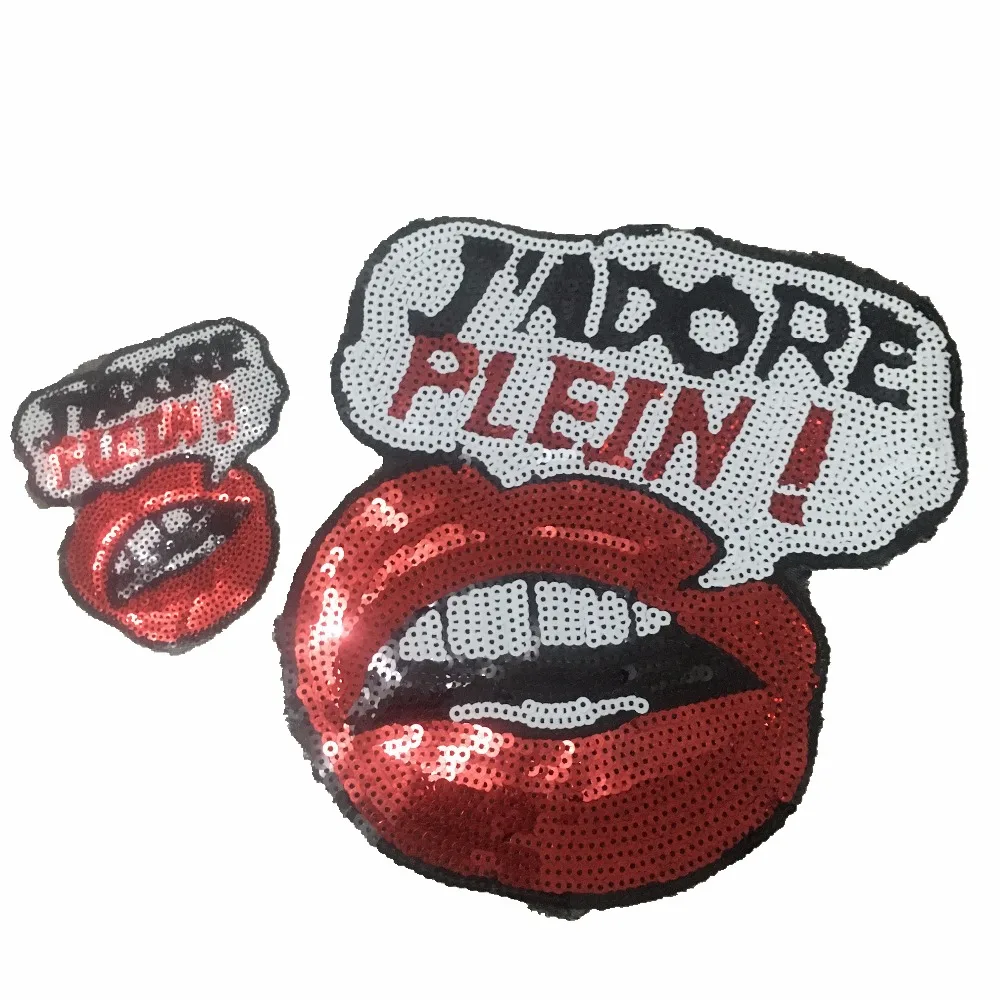 1PC ~RED GLITTERY MITTS~IRON ON EMBROIDERED PATCH