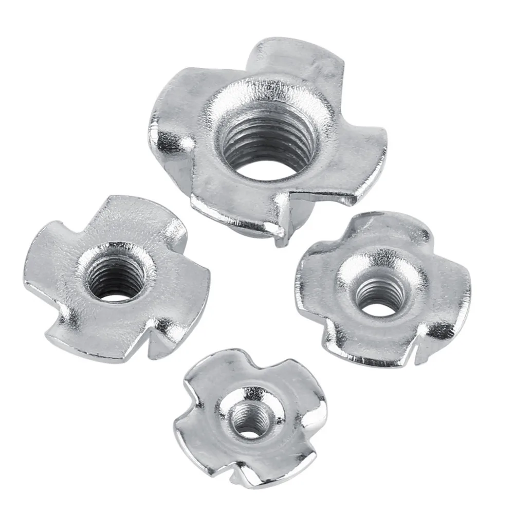 Zinc Plated Carbon Steel T Nut Four Pronged Tee Nuts For Woodworking