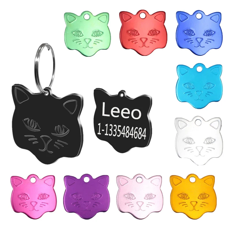 

Personalized Cute Kitten Shape Pet Cat ID Tag Small Cats Customized Engrave Tags Pets Name Phone No. Nameplate For Cat