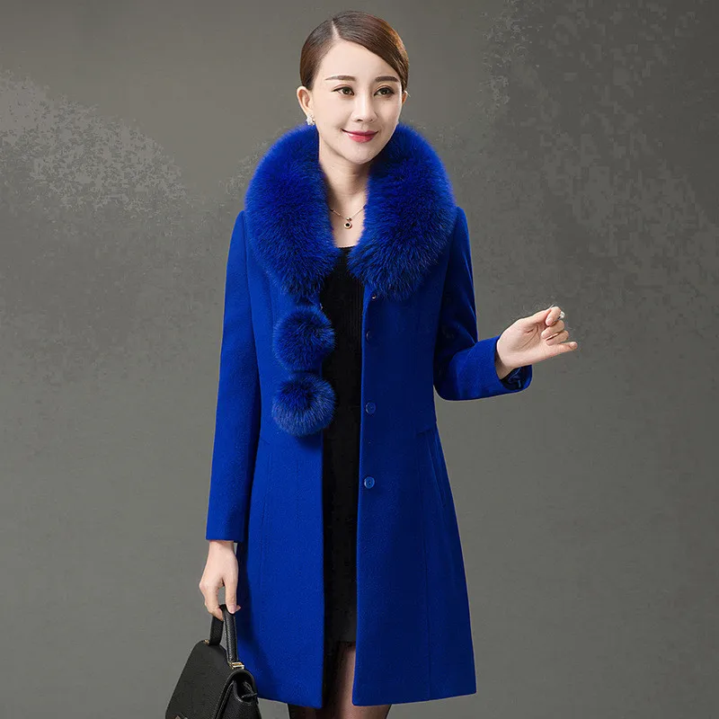 crystal Hiver hibiscus Lâche Mode Blue Long L Purple Plus Feminino Vestes Femmes Col Royal black 5xl Chaud Épaissir 2018 Taille Fourrure Manteaux Manteau Blue Laine De S64 Red Casaco dark gqvww5fB