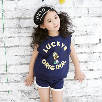 

Girls Suits 2019 New Summer Stylish Cartoon Sleeve Children Vest Clothing Shorts Suit Pieces Clothes 3-8years