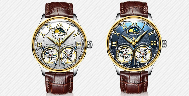 Оригинальные Роскошные Брендовые мужские часы Бингер, механические Автоматические водонепроницаемые полностью стальные мужские модные часы с двойным турбийоном