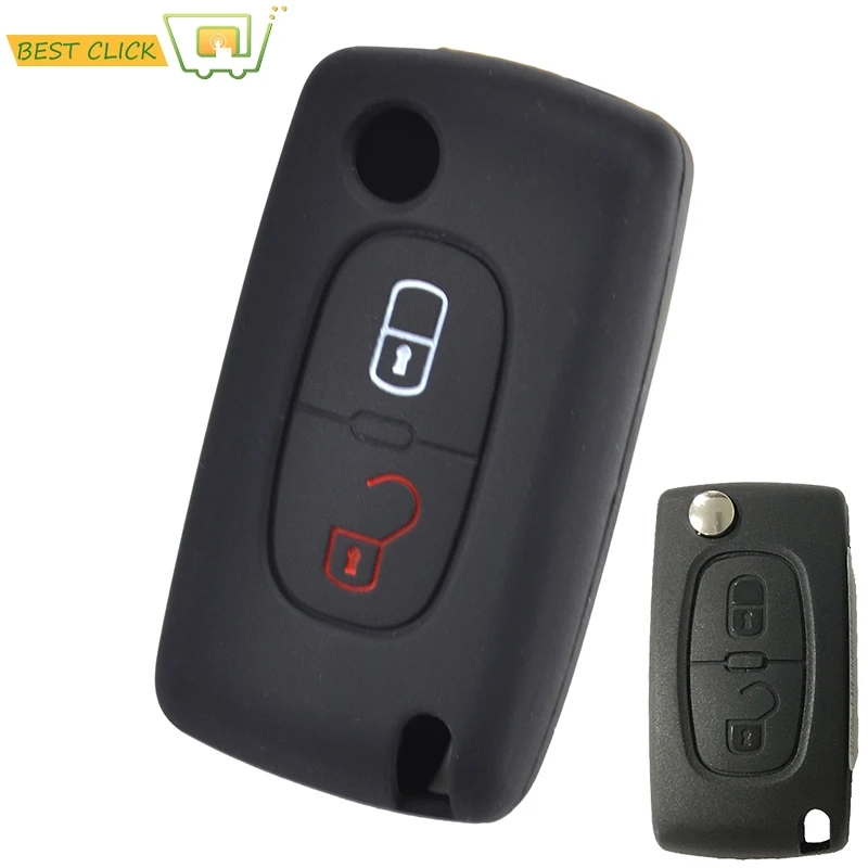 

Silicone Key Case Cover For Peugeot 308 207 307 3008 807 Expert Partner For Citroen C2 C3 Fob Shell Holder Protector 2 BUTTON