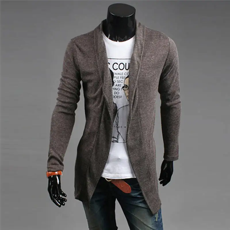 Men's Knitwear Cardigan Sweater Male Cardigans Solid Coat Lapel Long ...