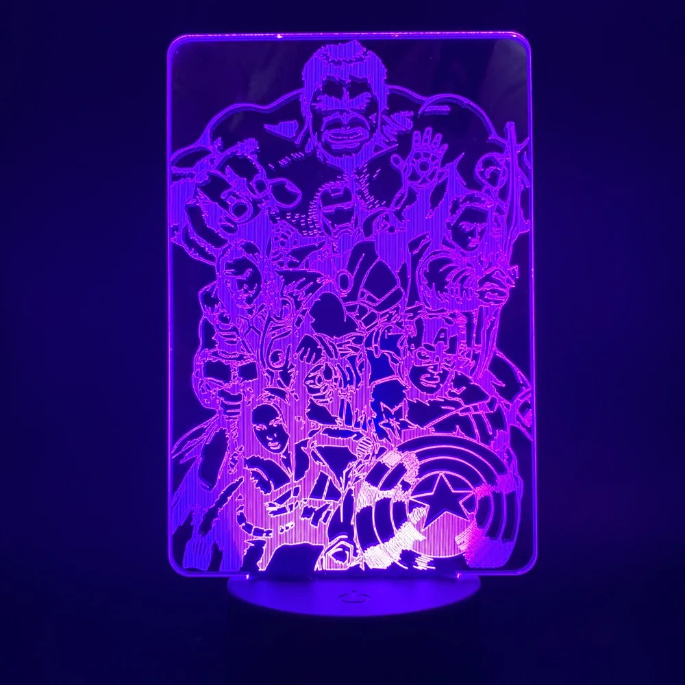

Led Night Light Avengers Endgame Superheros Compilations for Office Room Decorative Usb Battery Powered Acrylic 3d Lamp Bedside