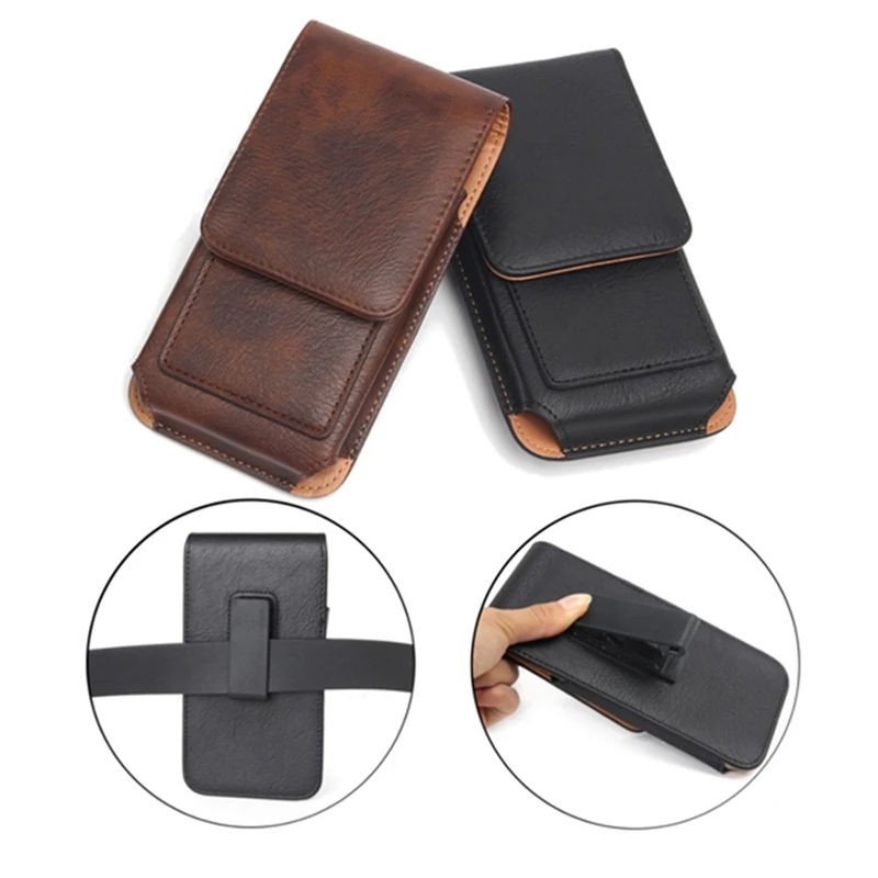 

Universal Leather Wallet Card-slot Waist Bag With Rotatable Clip For Phone From 5.0 to 6.3 Inch Black Brown