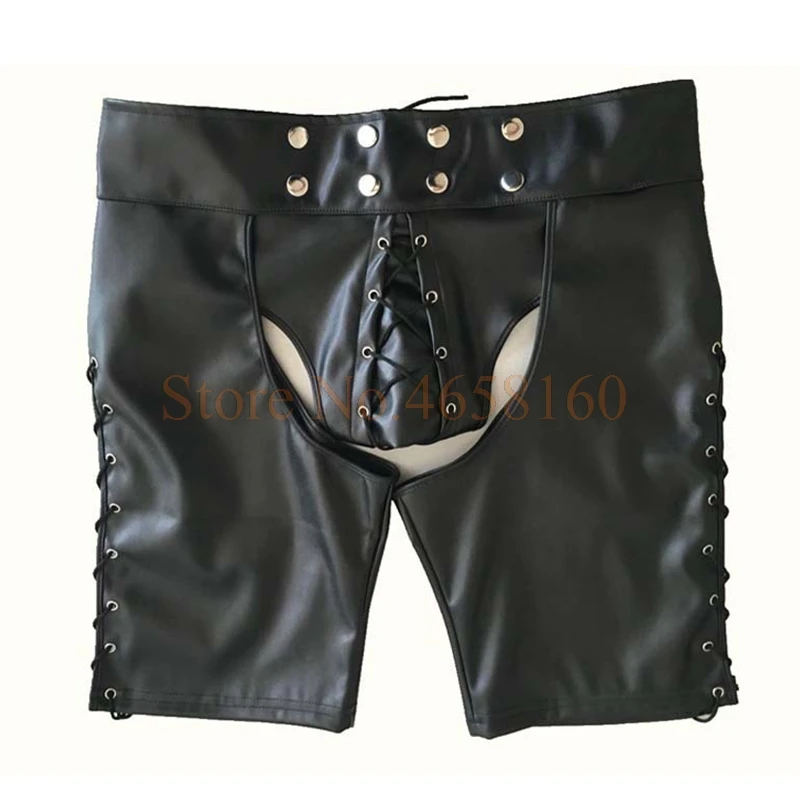 PU Leather Panty Shorts with Thong Sexy Lingerie for Men Hot Mooning Spanking Pant Catsuit Club Wear Fetish Erotic Plus Size XXL