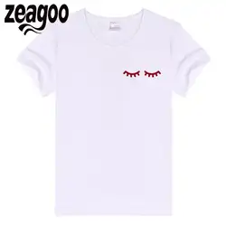 Zeagoo рукавом Повседневное, шеи экипажа Slim Fit мягкие короткие Для женщин футболка белая Barbi ресницы