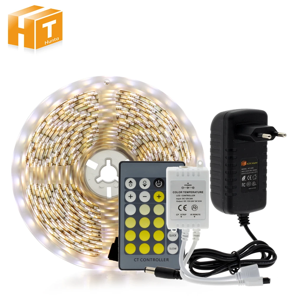 preço Duplo Cor Conduziu a Luz de Tira 5025 2835 Frio Branco + Branco Quente 12 v Tira 5 m + CT controle Remoto + 3A 12 v fonte de Alimentação