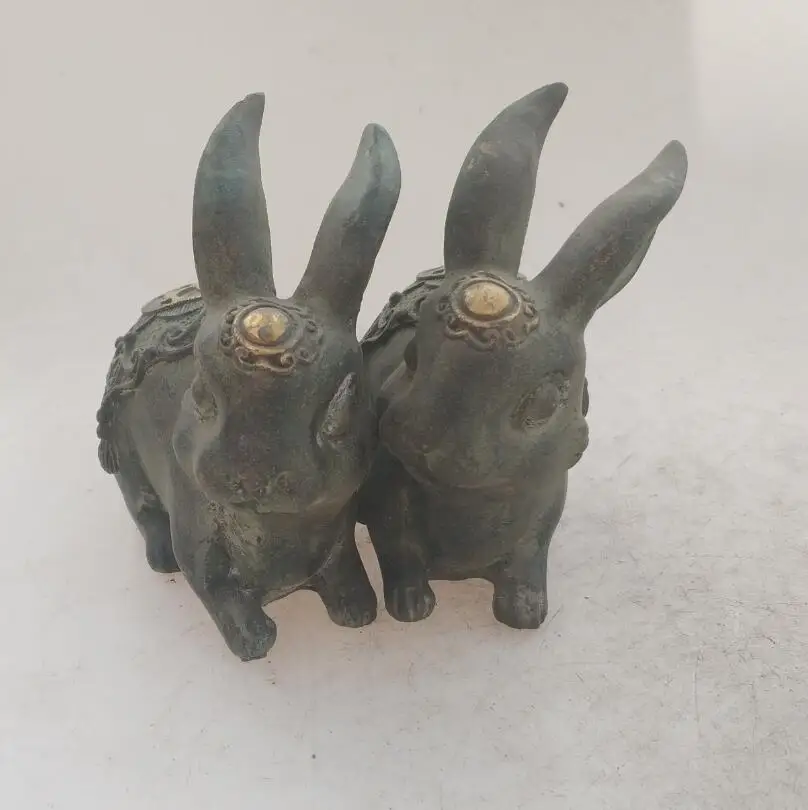 

Collection chinese Handmade old bronze Gilt rabbit statue, Home Decoration antique sculpture