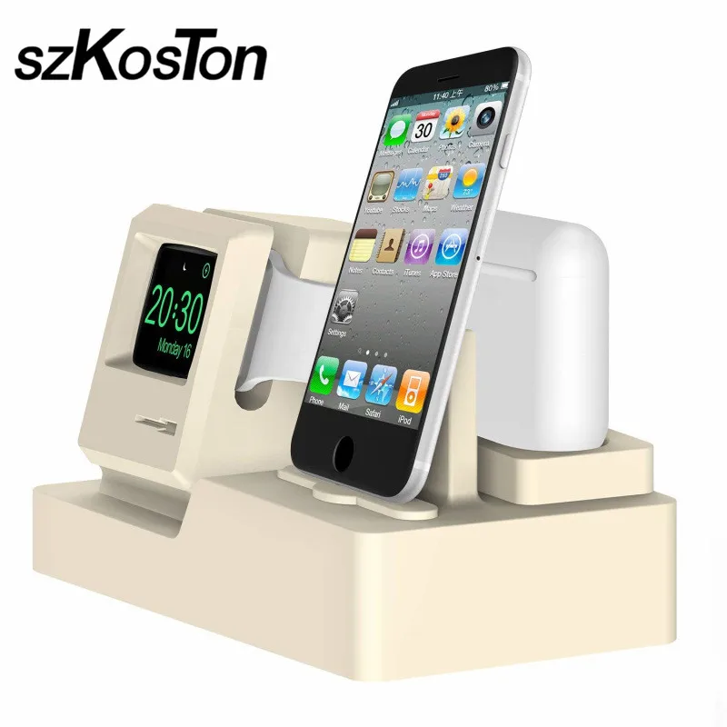 

3 in 1 Charging Dock Holder Stand For iPhone X 8 7 6s Plus SE 5 Silicone Stand For Apple Watch Airpods Charger Cradle Mount Base