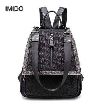 

IMIDO Brand Design Female Backpack Women Bag Backbag Girls School Rhinestone Leather Shoulder Backpacks mochilas feminina SLD167