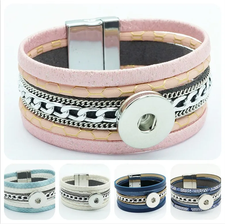 SE0133 модный простой кожаный многоярусный браслет с магнитной пряжкой подходит 18 мм застежка-молния