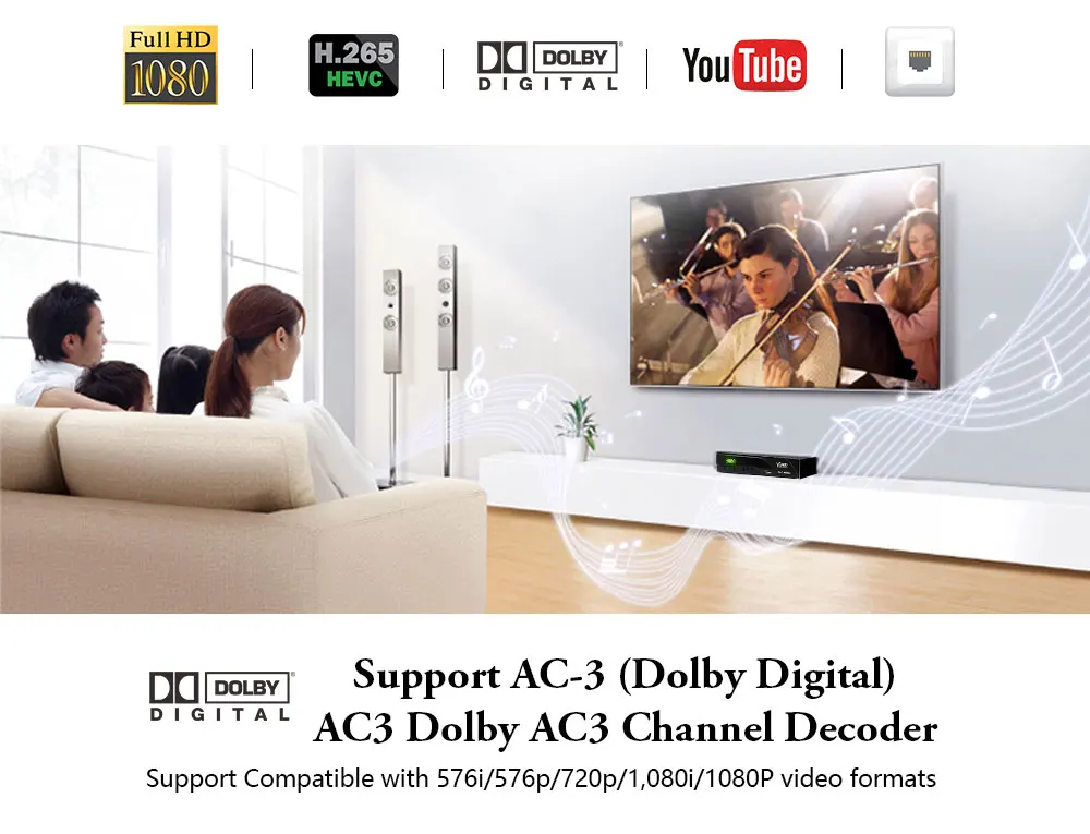 Vmade новые DVB-T2 в наземных ТВ-приставка DVB T2 Full HD H.265 поддержка RJ45 WI-FI Dolby Youtube Megogo PVR Set Top Коробки