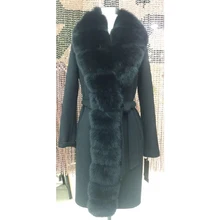 Женское кашемировое пальто осень зима воротник из лисьего меха пояс женское длинное шерстяное Пальто jecket двусторонняя ткань черный цвет 6990-9Y