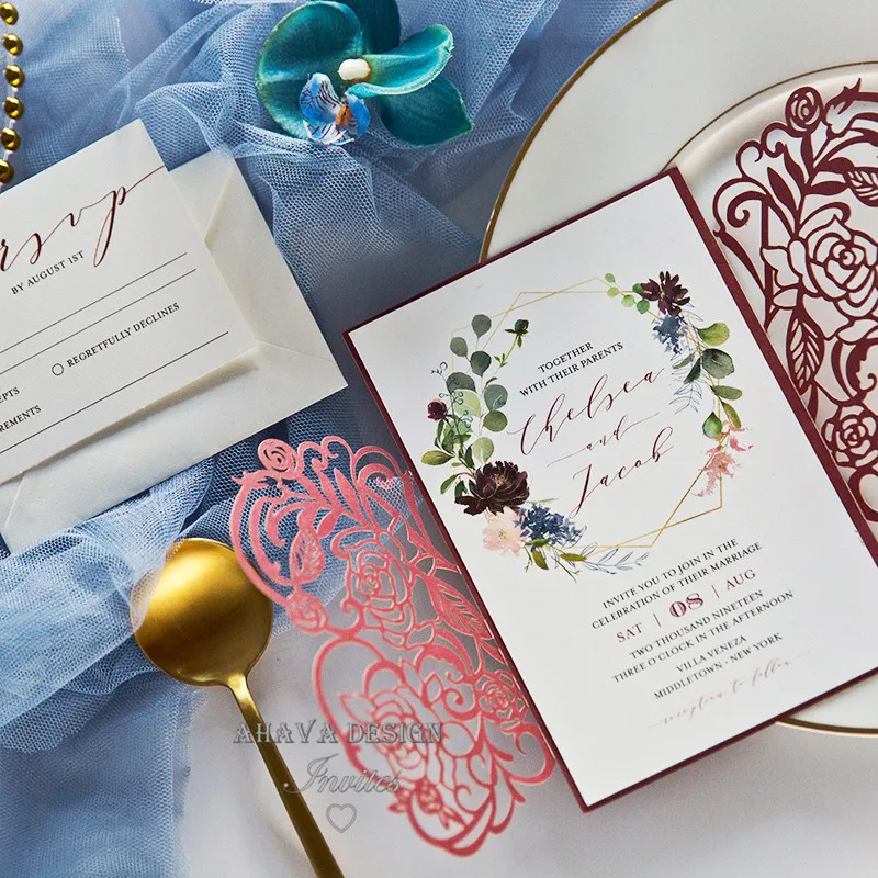 Burgundy-Laser-Cut-Warp-with-Burgundy-and-Blush-Floral-Wreath-on-Invitation-EWDA003-3