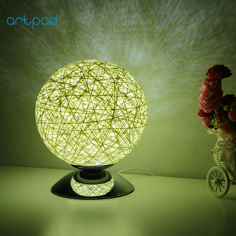 

Artpad Modern Country Bedroom Bedside Lamp Handmade Ball Rattan Lampshade Dimming LED Wicker Night Light for Children Fixtures