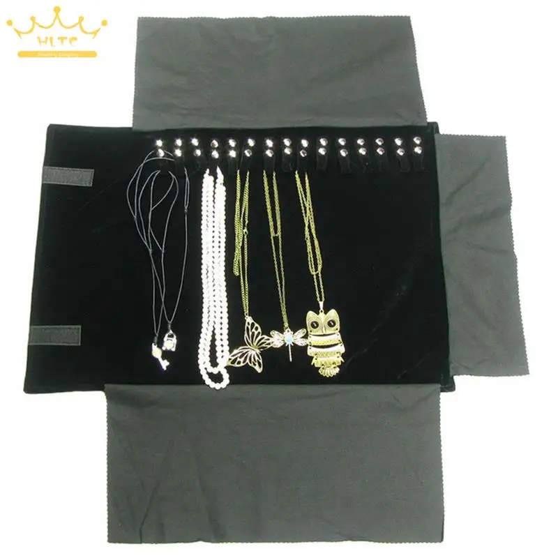 Classiaal черный бархат организатор Jewelry Дисплей рулонов Путешествия хранения Портативный сумка складной для Кулон стойка для ожерелий