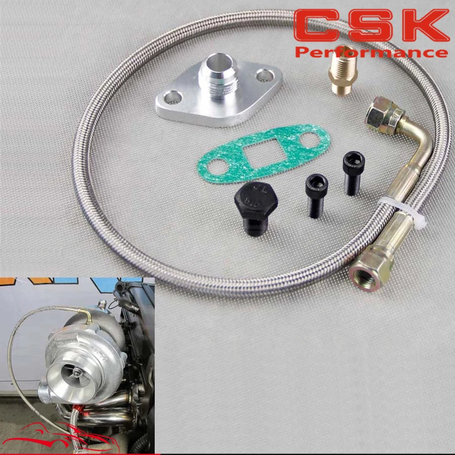 Комплект шлангов подачи масла фланец для Toyota Supra 1JZGTE 2JZGTE 1JZ/2JZ Single Turbo Silver|oil feed line|oil