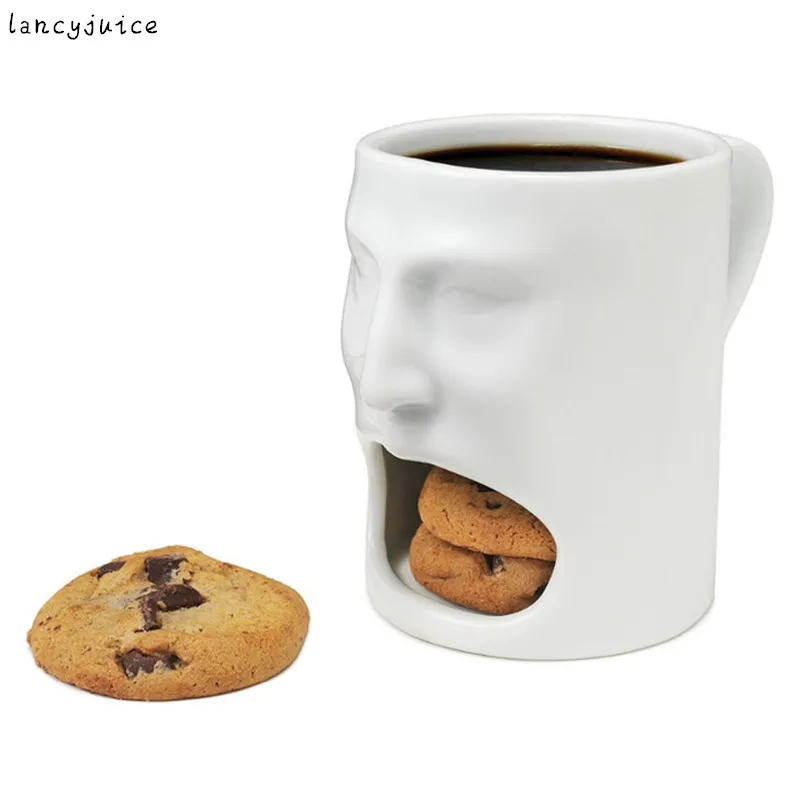 Ceramic Cookies Cup Dunk Mug with Biscuit Holder Face Cookies and Milk